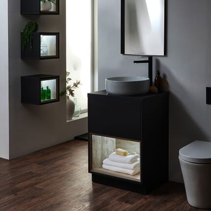 Mobile Bagno con Ripiano Aperto da 600mm - Scelta di Finiture, Lavabo e Luci LED - Hoxton
