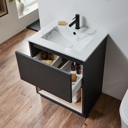 Mobile Bagno con Ripiano Aperto da 610mm con Lavabo - Scelta di Finiture, Lavabo e Luci LED - Hoxton