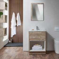 Mobile Bagno con Ripiano Aperto da 610mm con Lavabo - Scelta di Finiture, Lavabo e Luci LED - Hoxton