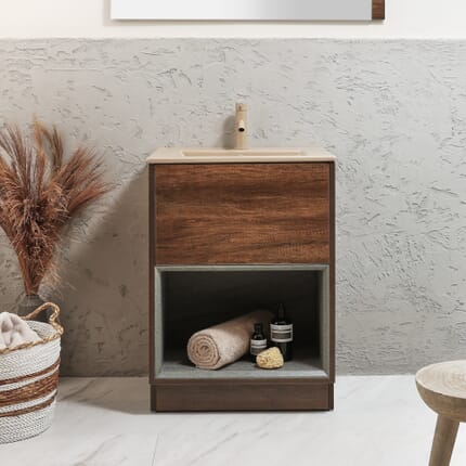 Mobile Bagno con Ripiano Aperto da 612mm con Lavabo Elements - Scelta di Lavabo, Finitura e Luci LED - Hoxton