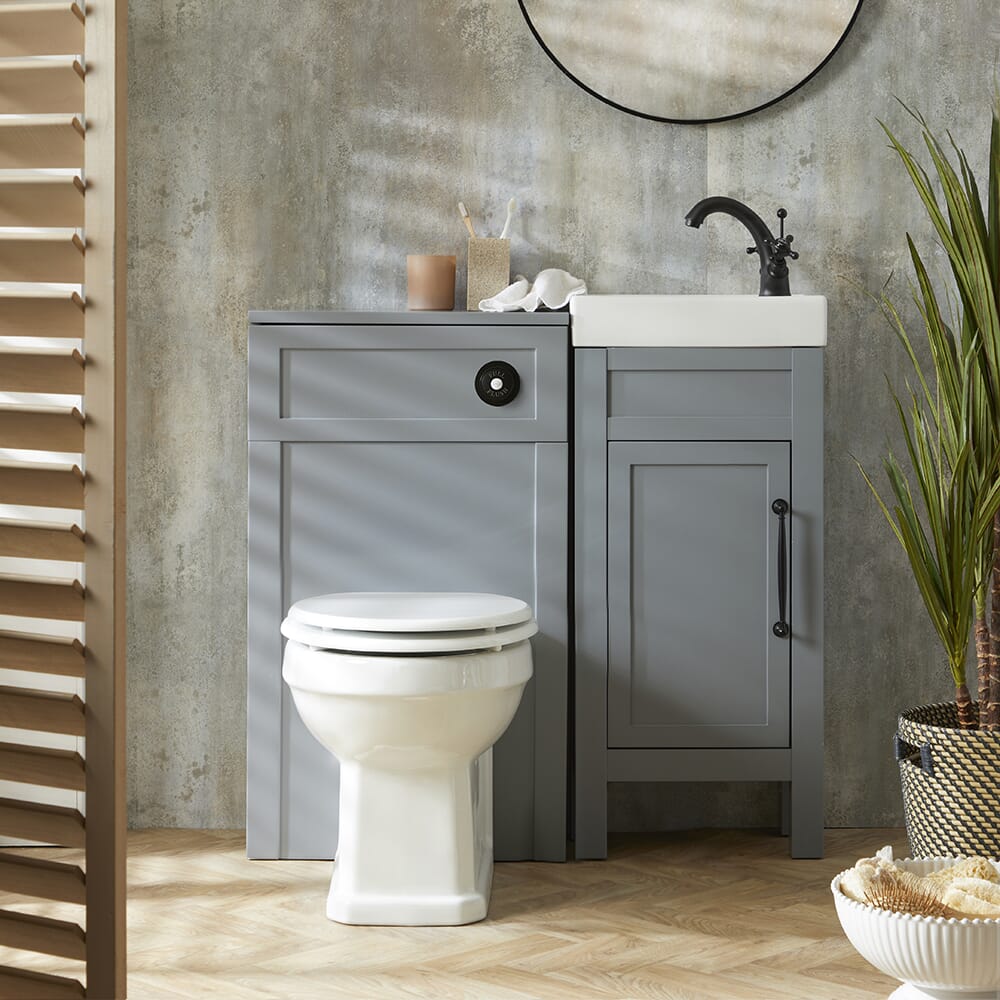Set da Bagno con Mobile Tradizionale Grigio Chiaro da 400mm con Lavabo e Mobile WC con Sanitario Filo Parete Richmond - Scelta delle Maniglie - Warwick