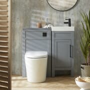 Set da Bagno con Mobile Tradizionale Grigio Chiaro da 400mm con Lavabo e Mobile WC con Sanitario Filo Parete Alswear - Scelta delle Maniglie - Warwick