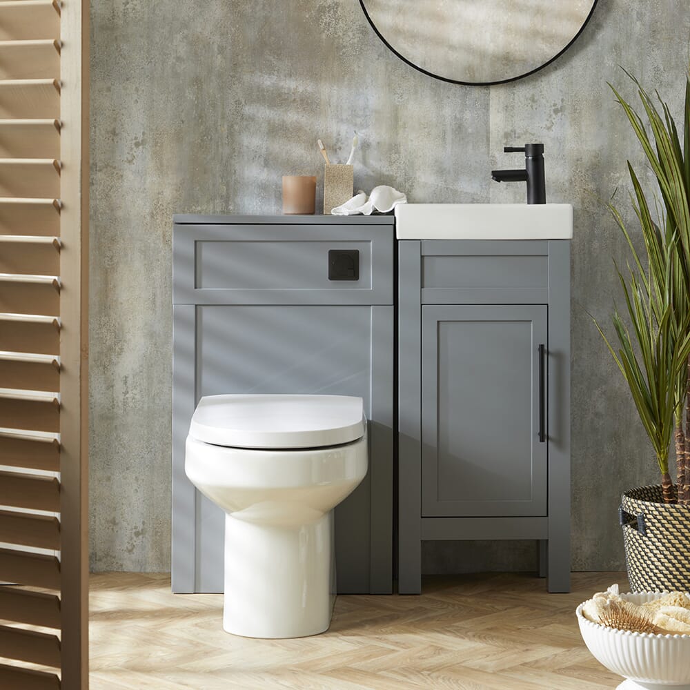 Mobile Bagno Tradizionale Grigio Chiaro da 400mm con Lavabo e Mobile WC con Sanitario Filo Parete Covelly - Scelta delle Maniglie - Warwick