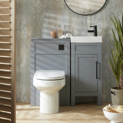 Mobile Bagno Tradizionale Grigio Chiaro da 400mm con Lavabo e Mobile WC con Sanitario Filo Parete Covelly - Scelta delle Maniglie - Warwick