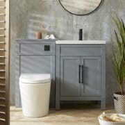Set da Bagno con Mobile Tradizionale Grigio Chiaro da 600mm con Lavabo e Mobile WC con Sanitario Filo Parete Alswear - Scelta delle Maniglie - Warwick