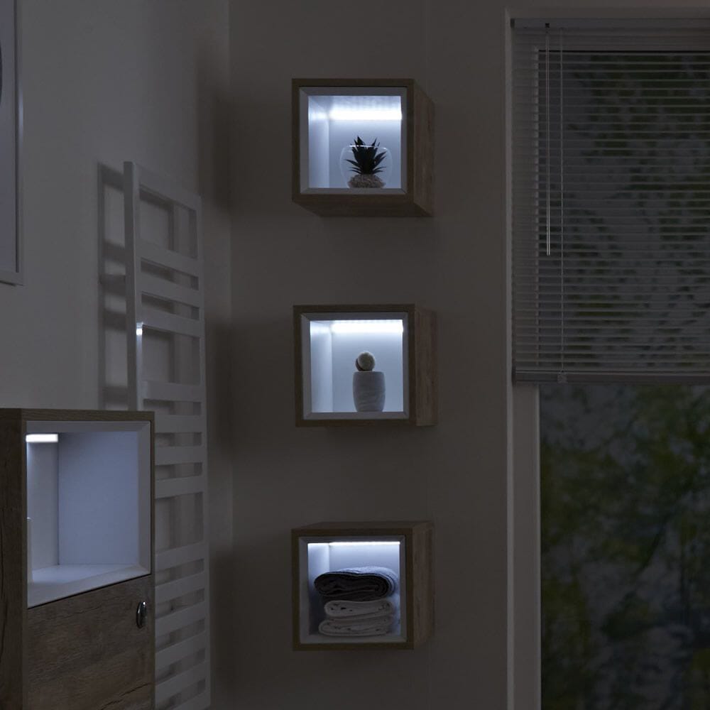 Mobile Murale Singolo per Bagno con Ripiano Aperto - 300mm x 300mm - Scelta di Finitura e Luci LED - Hoxton
