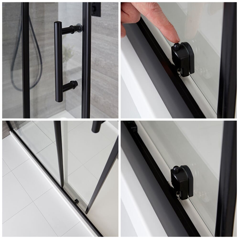 Porta Doccia Scorrevole con Parete Laterale (Opzionale) - Profilo Nero - Disponibile in Diverse Misure - Nox