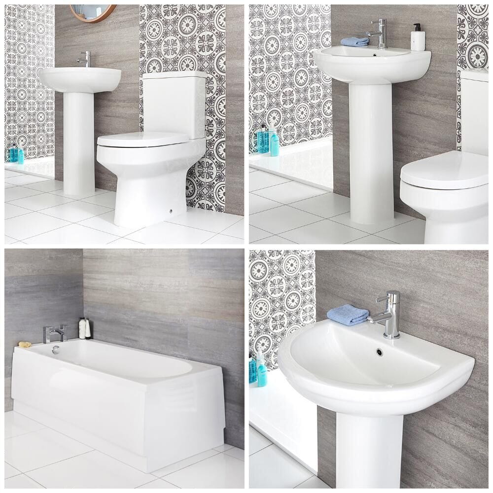 Set Bagno Moderno Completo di Vasca, Lavabo con Colonna e Sanitario Filo Parete – Covelly