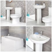 Set Bagno Moderno Completo di Vasca, Lavabo con Colonna e Sanitario Filo Parete – Covelly
