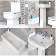 Set Bagno Moderno Completo di Vasca Standard, Sanitario Filo Parete e Lavabo con Colonna - Sandford