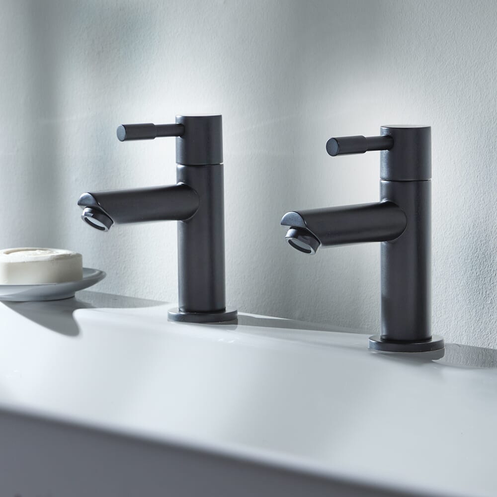 Coppia di rubinetti moderni per lavabo da 1,2 cm con leva calda e fredda cromata a doppia pressione per acqua non concussiva, per bagno, cucina, hotel, servizi igienici pubblici, ecc