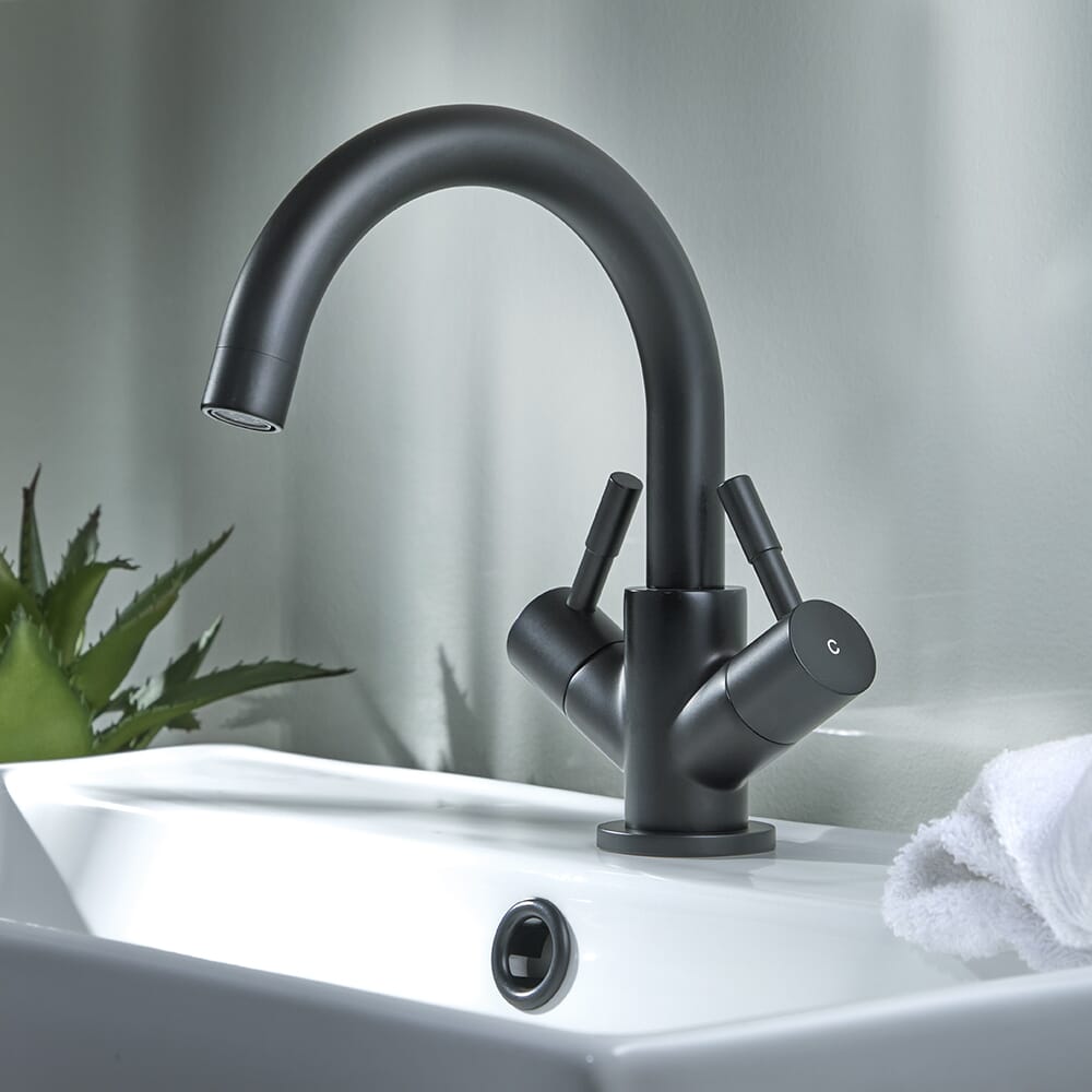 Rubinetto Miscelatore Moderno per Lavabo Monoforo con Beccuccio Girevole - Nero - Nox