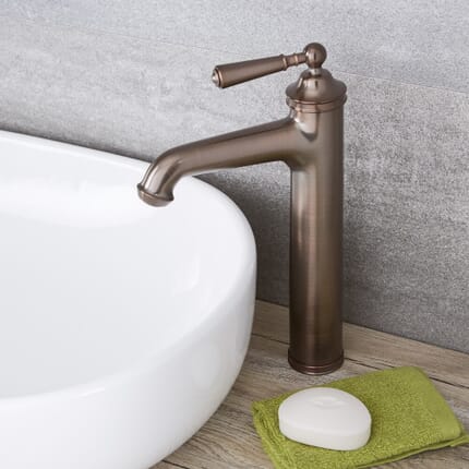 Rubinetto Miscelatore Tradizionale Monoforo Alto Effetto Bronzo Lucidato ad Olio per Lavabo - Charleston