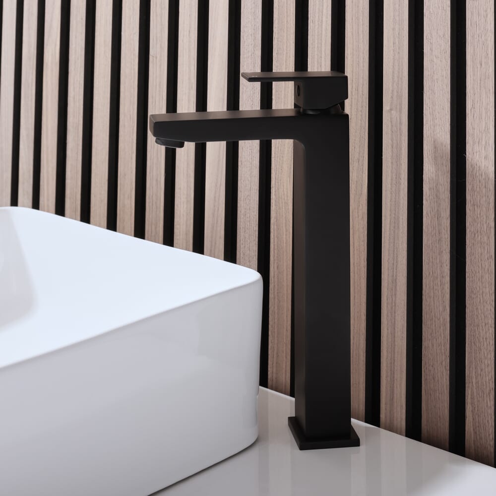 Rubinetto Miscelatore per Lavabo Monoforo Alto Moderno - Nero - Preto