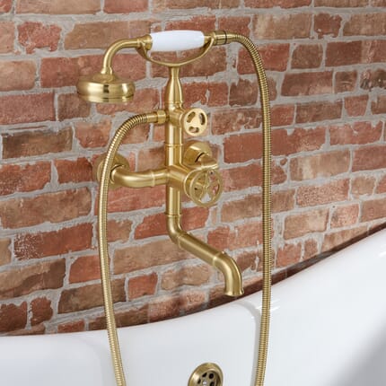 Miscelatore in Stile Industriale a Parete per Vasca - Oro Satinato - Zandra