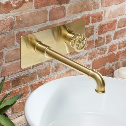 Miscelatore in Stile Industriale a Parete per Lavabo - Oro Satinato - Zandra