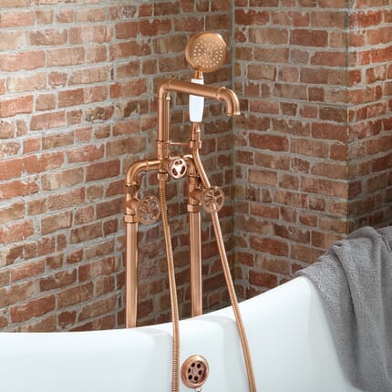 Miscelatore in Stile Industriale per Vasca Freestanding con Doccetta - Rame Satinato - Zandra
