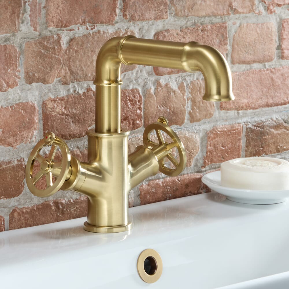 Miscelatore Monoforo per Lavabo in Stile Industriale - Oro Satinato - Zandra