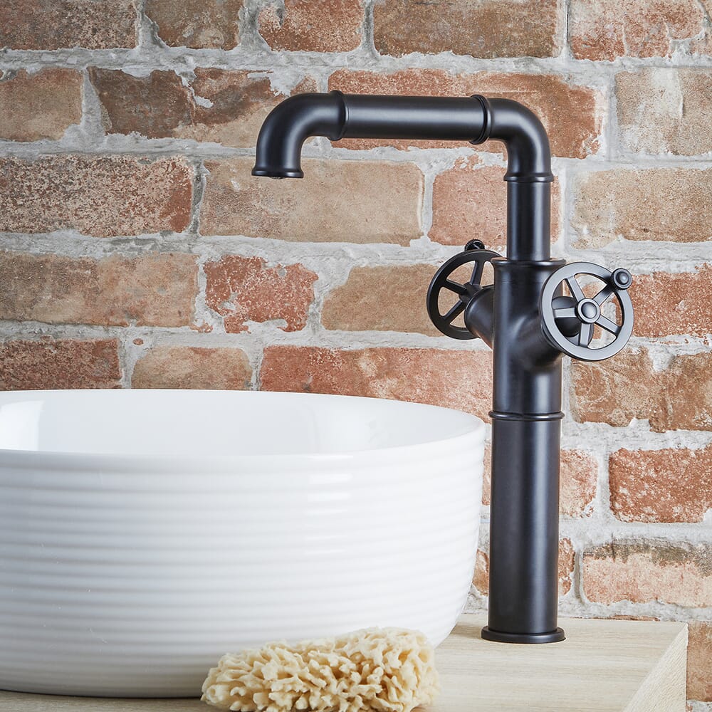 Miscelatore Alto Monoforo per Lavabo in Stile Industriale - Nero - Zandra