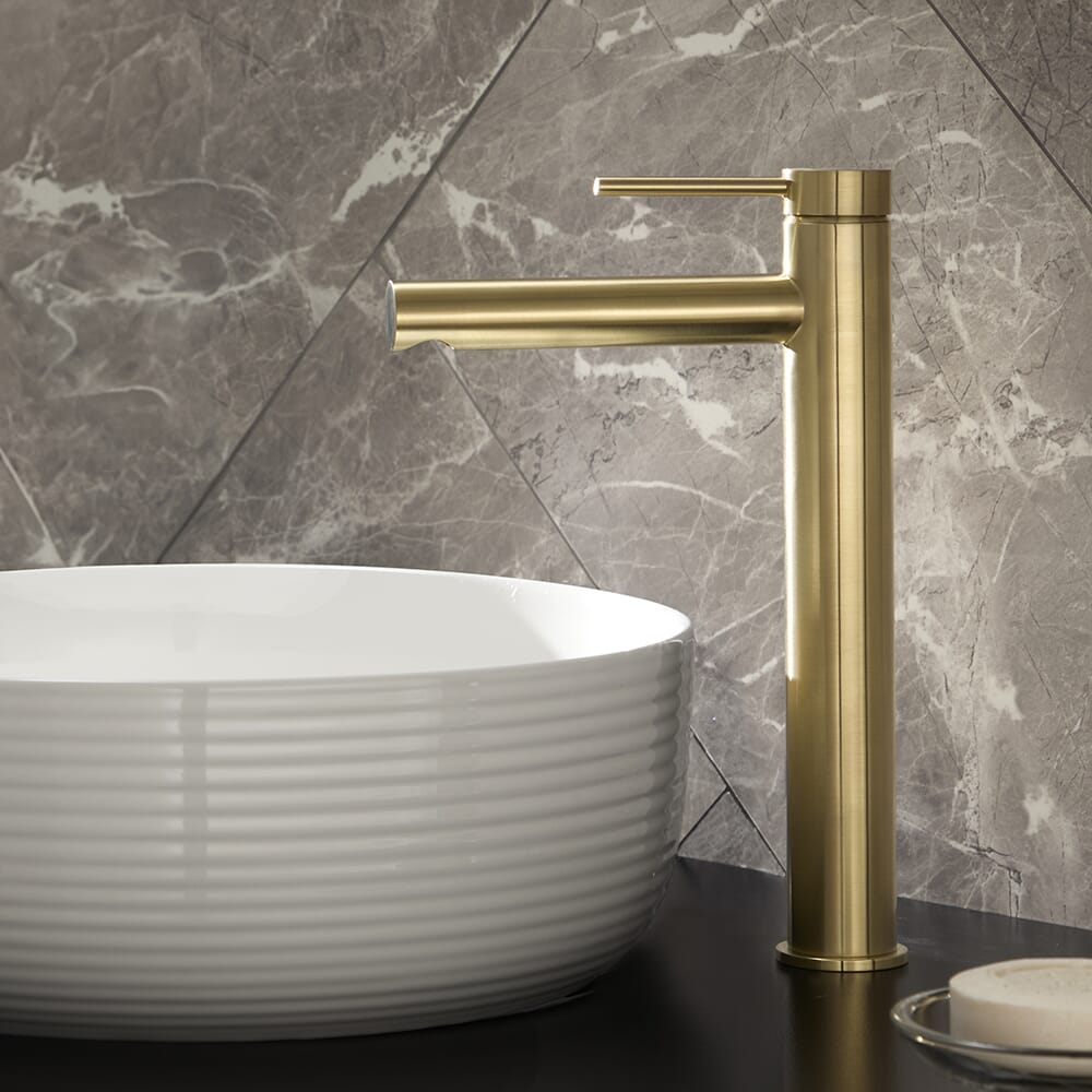 Lavabo Bagno Da Appoggio SHUNLI Rubinetto Lavabo Oro Spazzolato - Miscelatore Alto Per Bagno In Ottone Massiccio Rubinetto Bagno Lavabo Oro - Foto 4