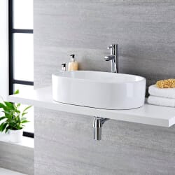 Lavabo Bagno da Appoggio in Ceramica Ovale 575x360mm con Mini Rubinetto Miscelatore - Otterton
