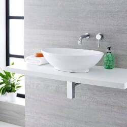 Lavabo Bagno da Appoggio in ceramica Ovale 520x320mm con Rubinetto Miscelatore Murale - Kenton