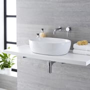 Lavabo Bagno da Appoggio in ceramica Ovale 480x350mm con Rubinetto Miscelatore Murale - Otterton