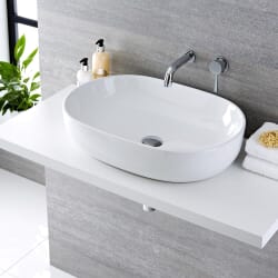 Lavabo Bagno da Appoggio Ovale 590x425mm in Ceramica con Rubinetto Miscelatore per Lavabo- Otterton