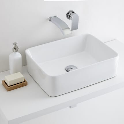 Lavabo Bagno da Appoggio Rettangolare in Ceramica  480x370mm con Rubinetto Miscelatore per Lavabo -  Alswear