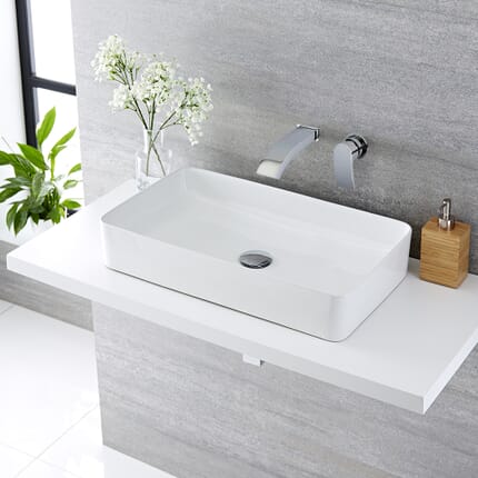 Lavabo Bagno da Appoggio Rettangolare in Ceramica 640x350mm con Rubinetto Miscelatore per Lavabo - Alswear