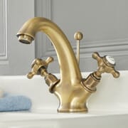 Rubinetto Miscelatore Lavabo Monoforo Design Tradizionale con Maniglie a Croce Finitura Effetto Oro Spazzolato - Elizabeth