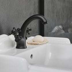 Rubinetto Miscelatore Monoforo per Lavabo con Maniglie a Croce - Nero - Elizabeth
