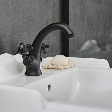 Rubinetto Miscelatore Monoforo per Lavabo con Maniglie a Croce - Nero - Elizabeth