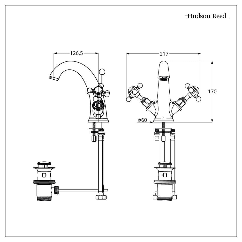 Hudson Reed Elizabeth -  Hudson Reed Elizabeth - Rubinetto Hudson Reed Elizabeth - Miscelatore Lavabo Monoforo Tradizionale con Maniglie a Croce - Diverse Finiture