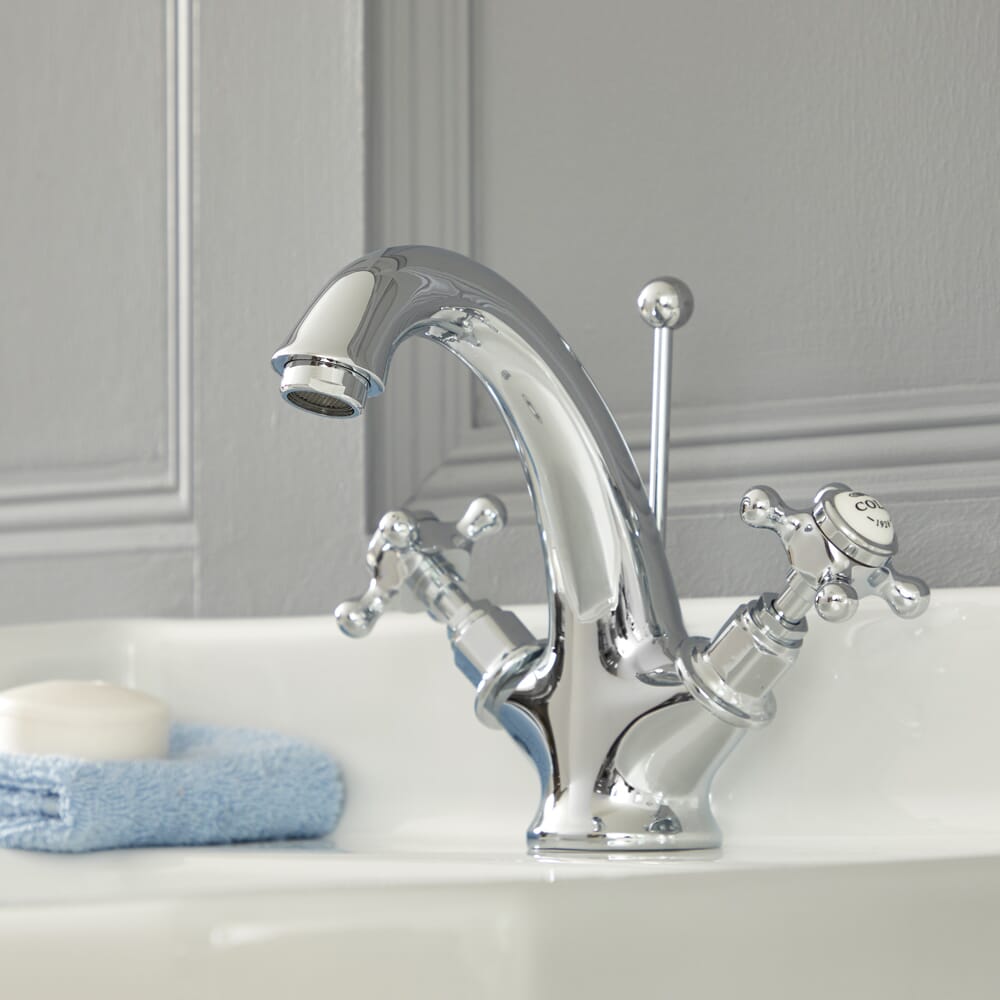Rubinetto Miscelatore Lavabo Monoforo Tradizionale Cromato e Bianco con Maniglie a Croce - Elizabeth