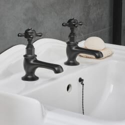 Coppia di Rubinetti per Lavabo con Maniglie a Croce - Nero - Elizabeth