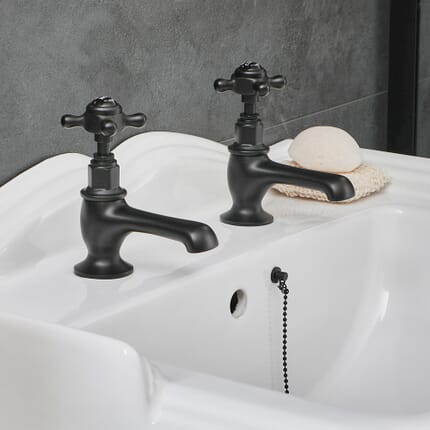 Coppia di Rubinetti per Lavabo con Maniglie a Croce - Nero - Elizabeth