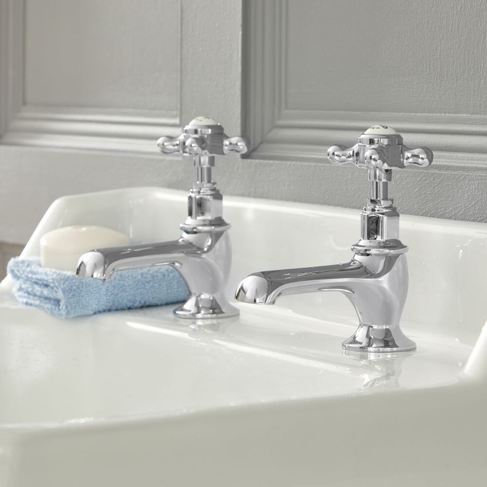 Coppia Rubinetti Singoli per Lavabo Tradizionale - con Maniglie a Croce - Disponibile in Diversi Colori - Elizabeth