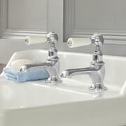 Coppia Rubinetti Singoli per Lavabo Design Tradizionale Finitura Cromata e Bianca con Maniglie a Leva - Elizabeth