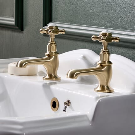 Coppia Rubinetti Singoli per Lavabo Tradizionali con Maniglie a Leva - Oro Satinato - Elizabeth