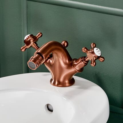 Hudson Reed Elizabeth - Rubinetto Miscelatore Bidet Monoforo Design Tradizionale con Maniglie a Croce - Rame Satinato