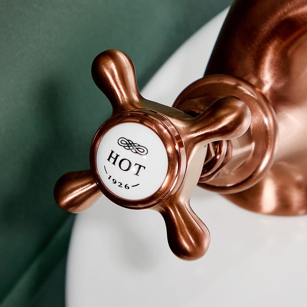 MocArt 2239 – Rubinetto A Cascata Per Lavabo, Nero E Oro Rosa, Monoforo, In Ottone, Con Nucleo In Ceramica