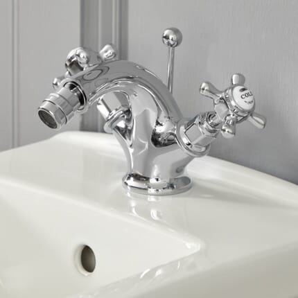 Rubinetto Miscelatore Bidet Monoforo Design Tradizionale Finitura Bianca e Cromata con Maniglie a Croce  - Elizabeth