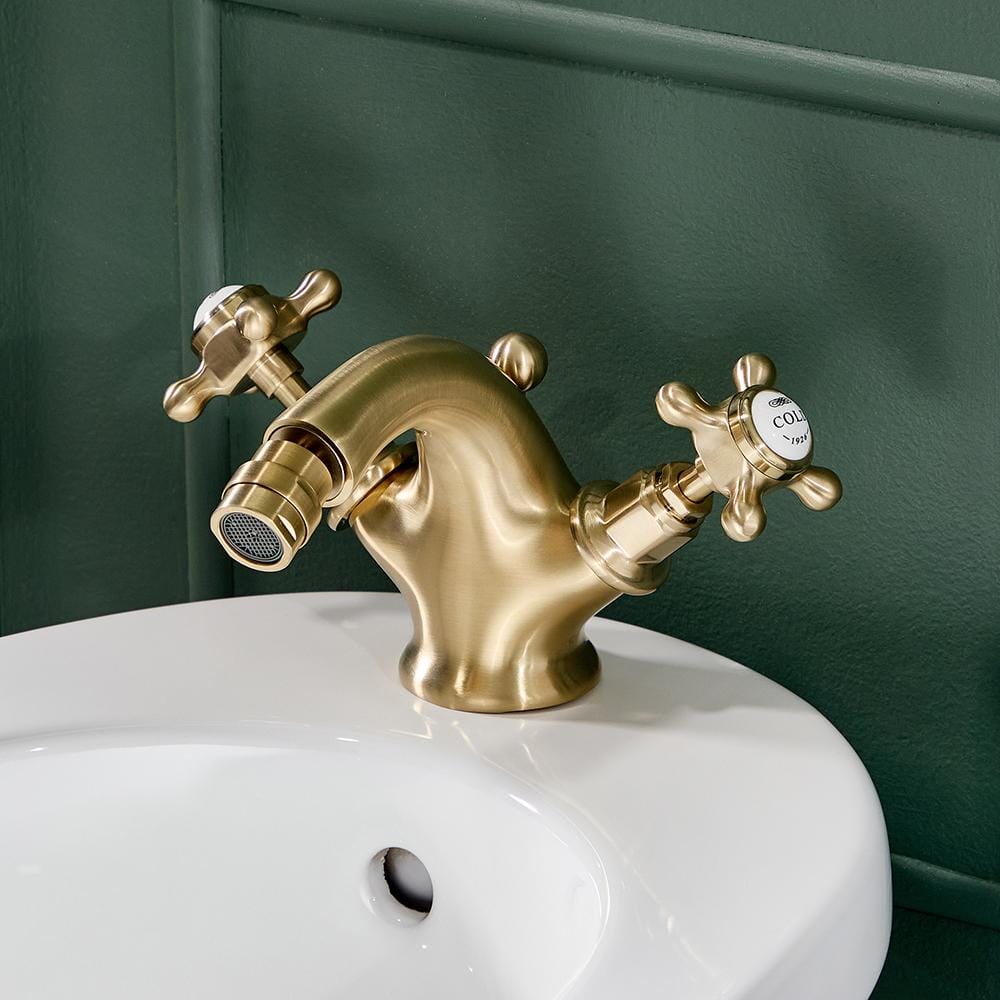 Hudson Reed Elizabeth - Rubinetto Miscelatore Bidet Monoforo Design Tradizionale con Maniglie a Croce - Oro Satinato