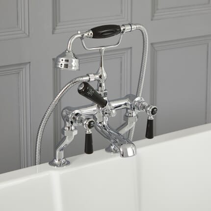 Rubinetto Miscelatore Vasca Design Tradizionale Finitura Cromata e Bianca con Maniglie a Leva  - Elizabeth