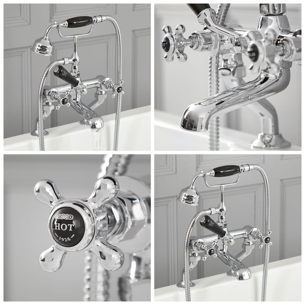 Rubinetto Miscelatore Vasca Design Tradizionale Murale Finitura Cromata E Bianca Con Maniglie A - Foto 3