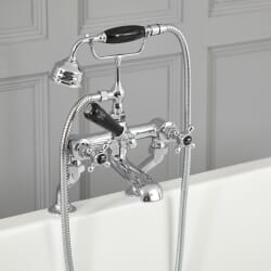 Rubinetto Miscelatore Vasca Design Tradizionale Finitura Cromata e Nera con Maniglie a Croce - Elizabeth