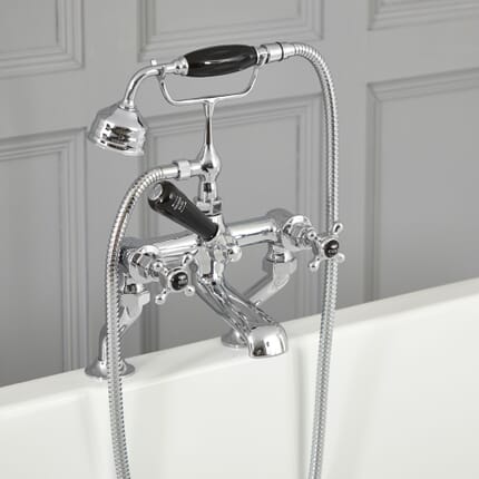 Rubinetto Miscelatore Vasca Design Tradizionale Finitura Cromata e Nera con Maniglie a Croce  - Elizabeth