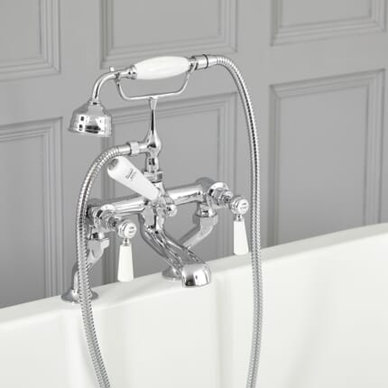 Rubinetto Miscelatore Vasca Design Tradizionale Finitura Cromata e Bianca con Maniglie a Leva  - Retro