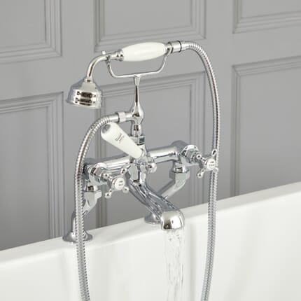Rubinetto Miscelatore Vasca Design Tradizionale Finitura Cromata e Bianca con Maniglie a Croce - Elizabeth
